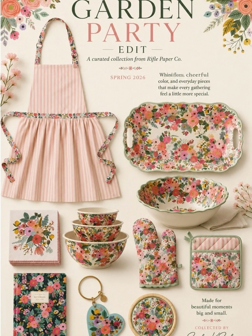 Rifle Paper Company Garden Party Floral Scalloped Melamine Serving Bowl!